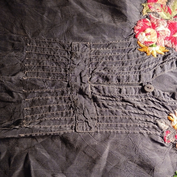 Johnny Was Rose Embroidered Dress Ladies XS Romantic Silky Blue Boho Oversized - Picture 7 of 9